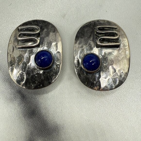 Napier 1950s Silver Plated Faux Lapis Earrings - Picture 5 of 5